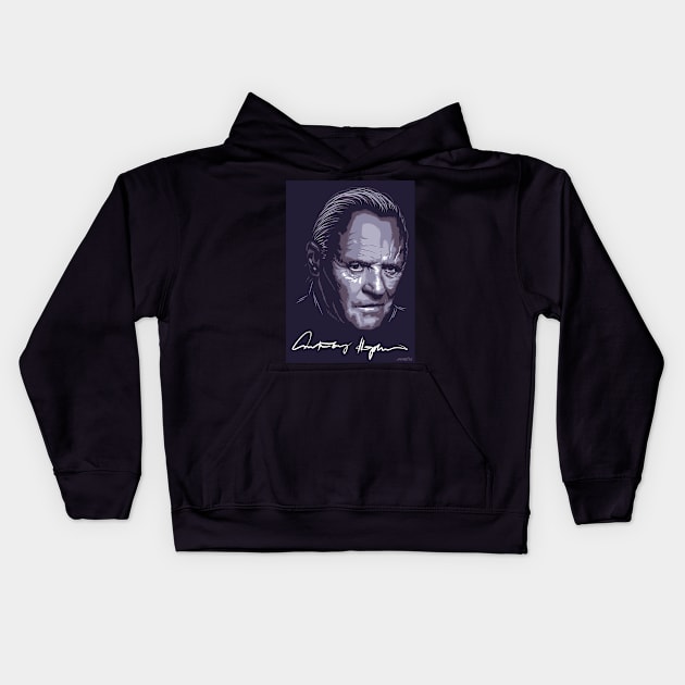 Anthony Hopkins signed portrait Kids Hoodie by Nonesz Workshop